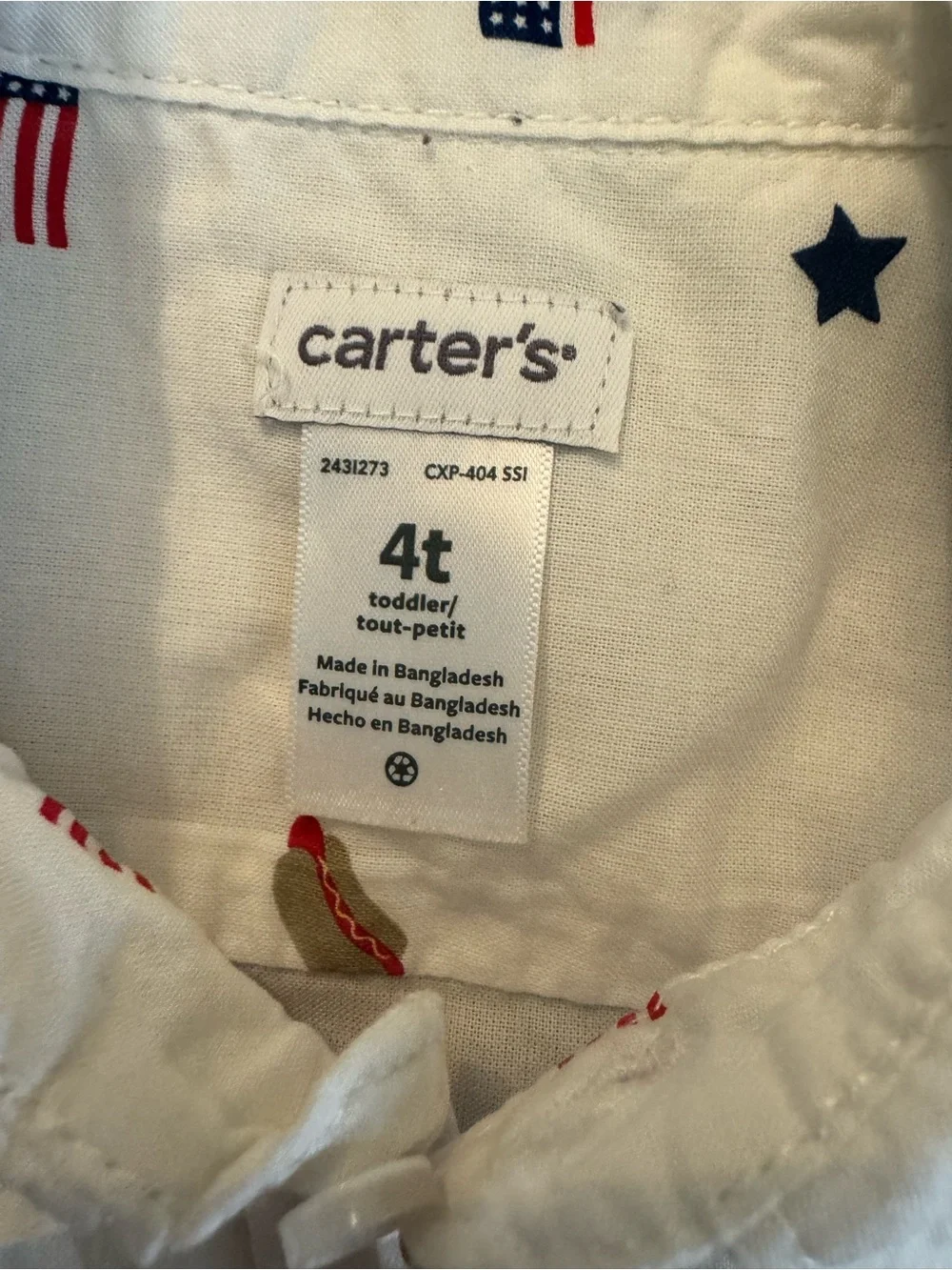 Carter's White Short-Sleeve Button-Down Shirt with Red & Blue Patriotic Motifs